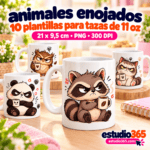 Pack de 10 Plantillas para Tazas Animales Enojados y Frases Graciosas